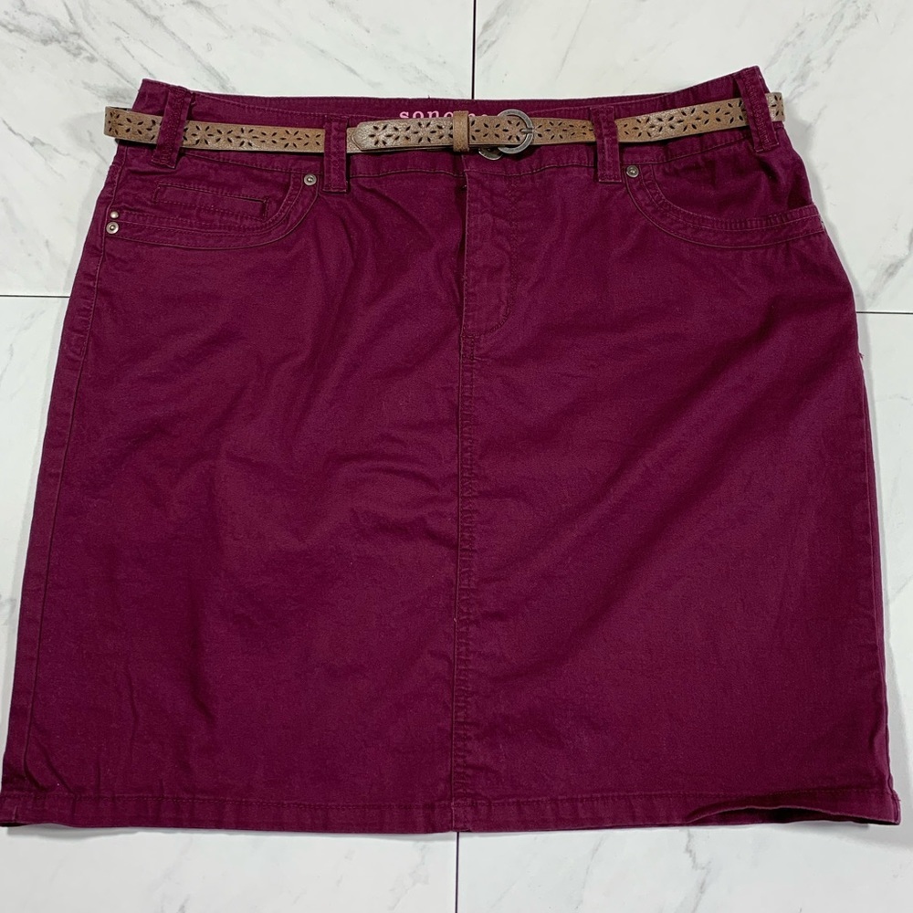 Sonoma Modern Skirt Wine Color with Brown Belt Size 14
